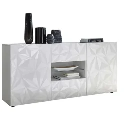 Garnero Arredamenti Madia 181x84h cm 2 ante soggiorno bianco laccato lucido con serigrafia Marvis Bianco Lucido