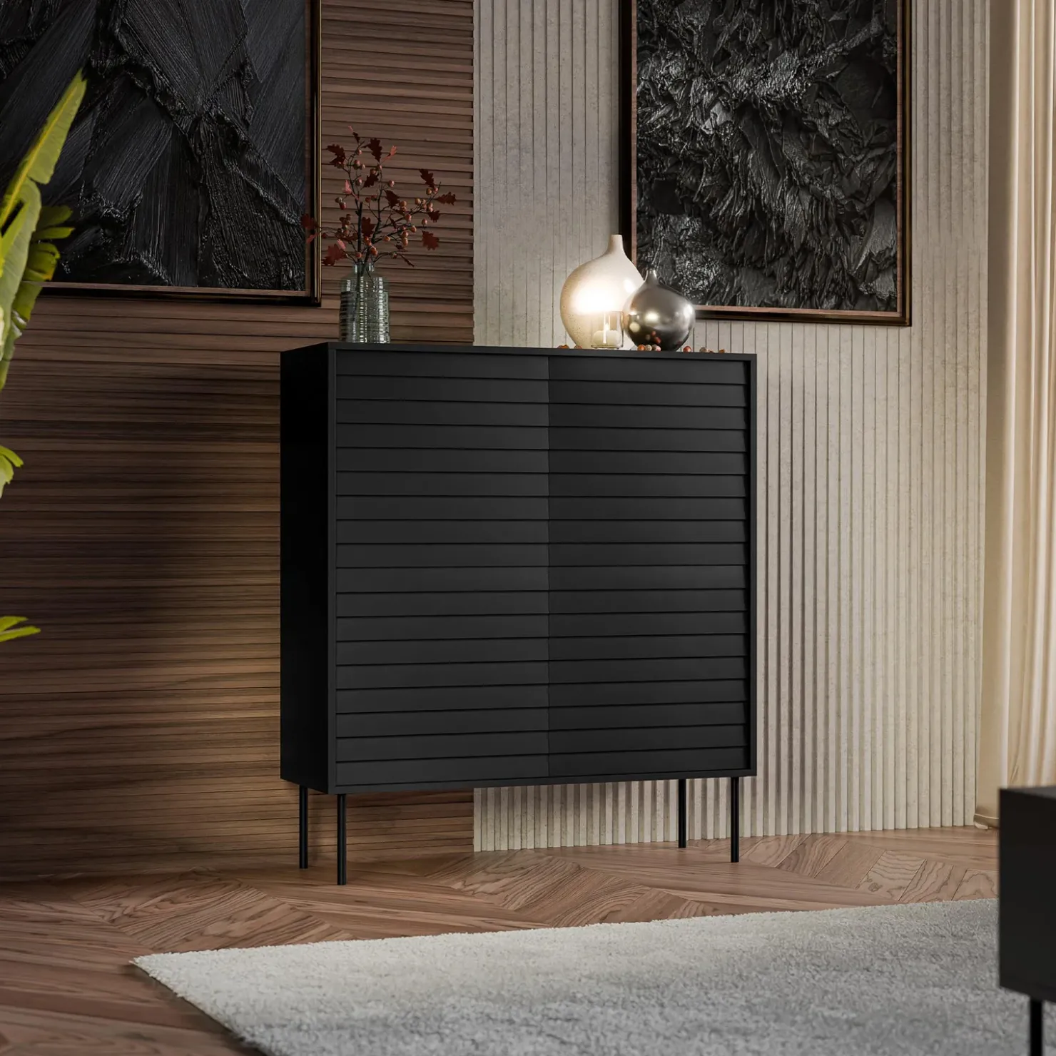 Garnero Arredamenti Madia 102x118h cm 4 ante soggiorno nero Wild Nero Opaco Outlet