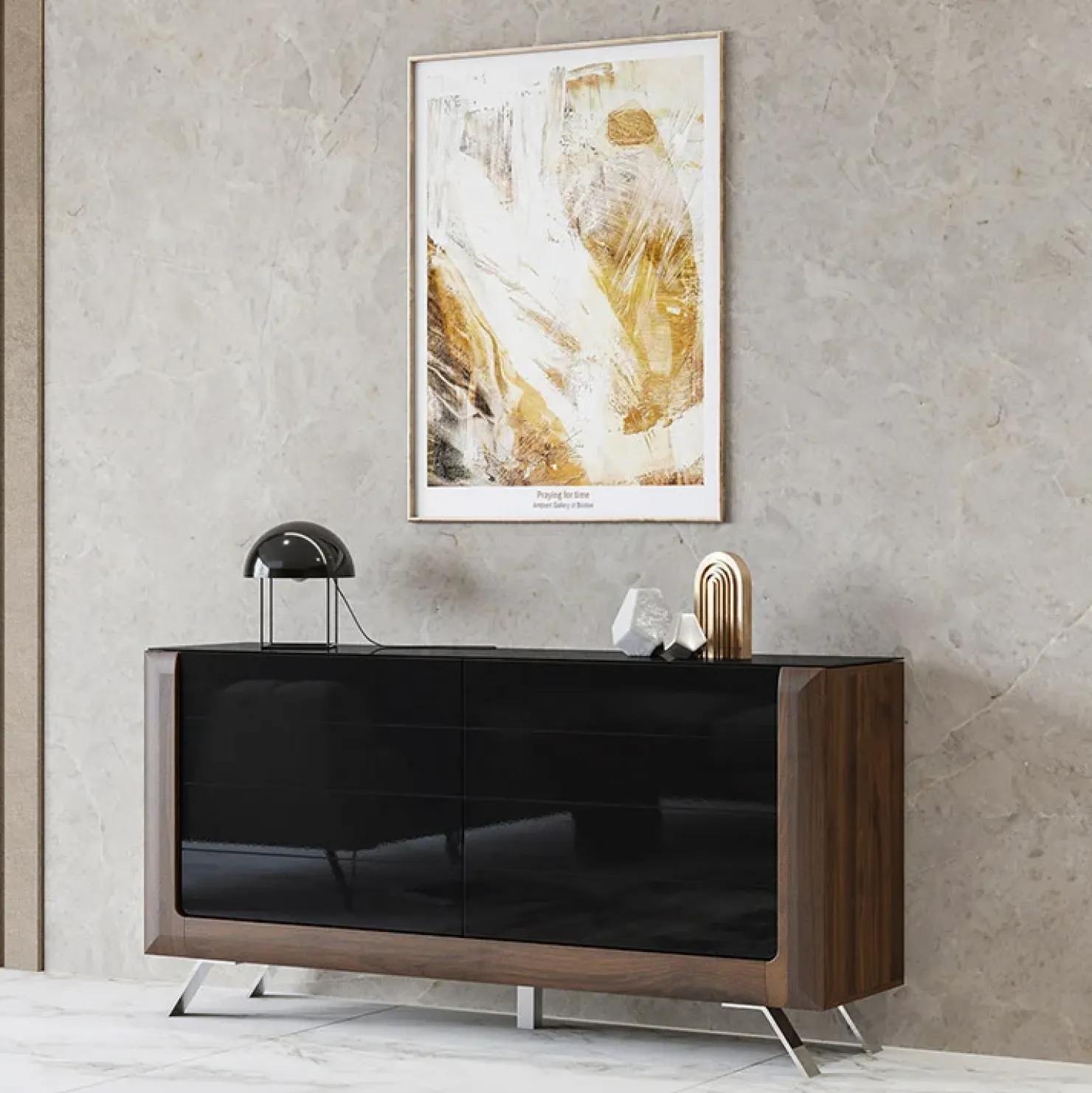 Garnero Arredamenti Madia 160x81h cm 2 ante soggiorno noce nero lucido Jumbo Nero Lucido - Noce Sale