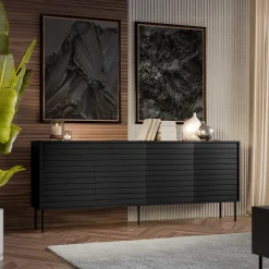 Garnero Arredamenti Madia 200x81h cm 4 ante soggiorno nero Wild Nero Opaco New