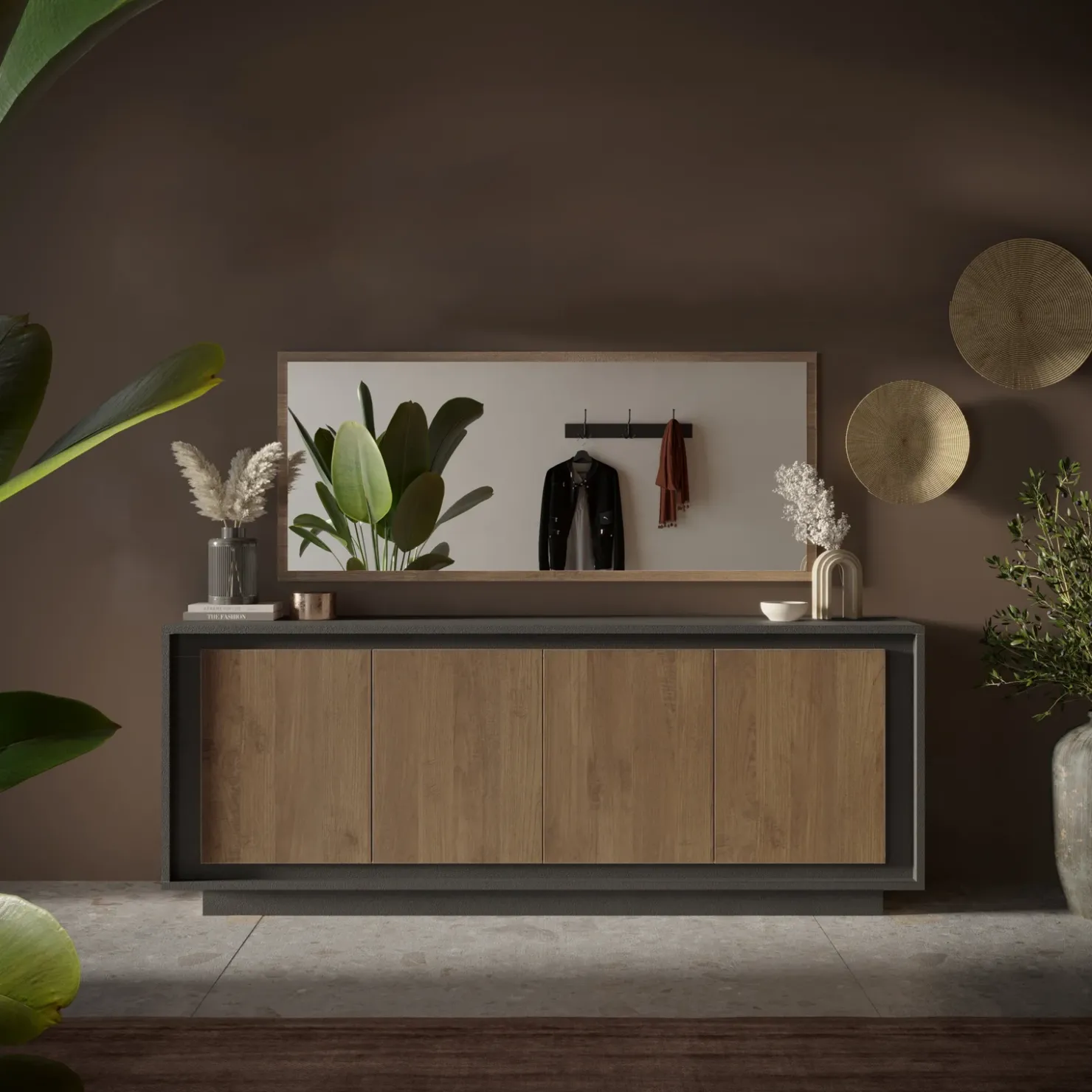 Garnero Arredamenti Madia 207x80h cm 4 ante soggiorno antracite rovere scuro Savoy Online