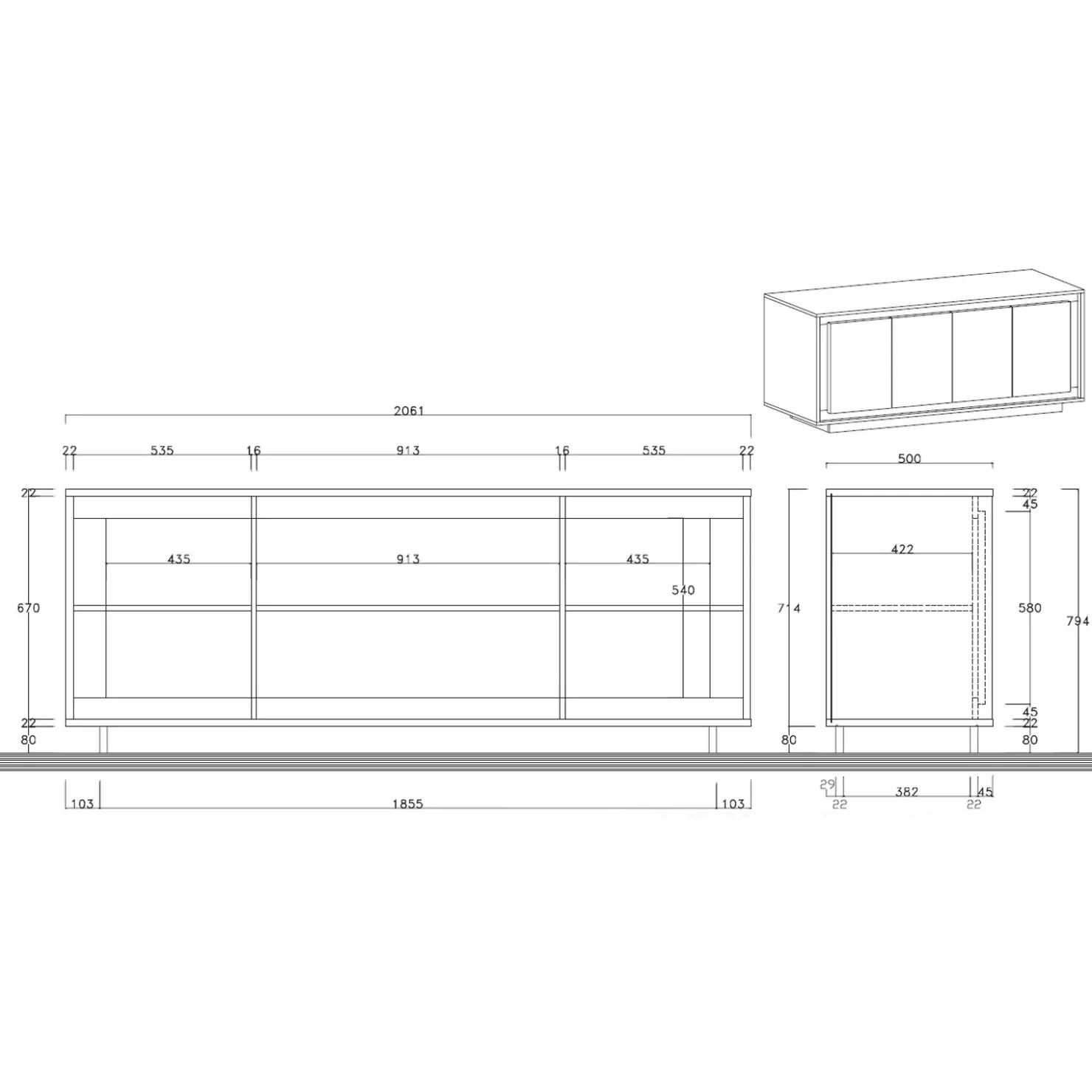 Garnero Arredamenti Madia 207x80h cm 4 ante soggiorno antracite rovere scuro Savoy Online