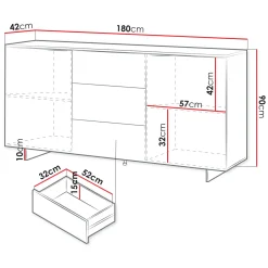 Garnero Arredamenti Madia 180x90h cm 2 ante soggiorno grigio Stone Hot