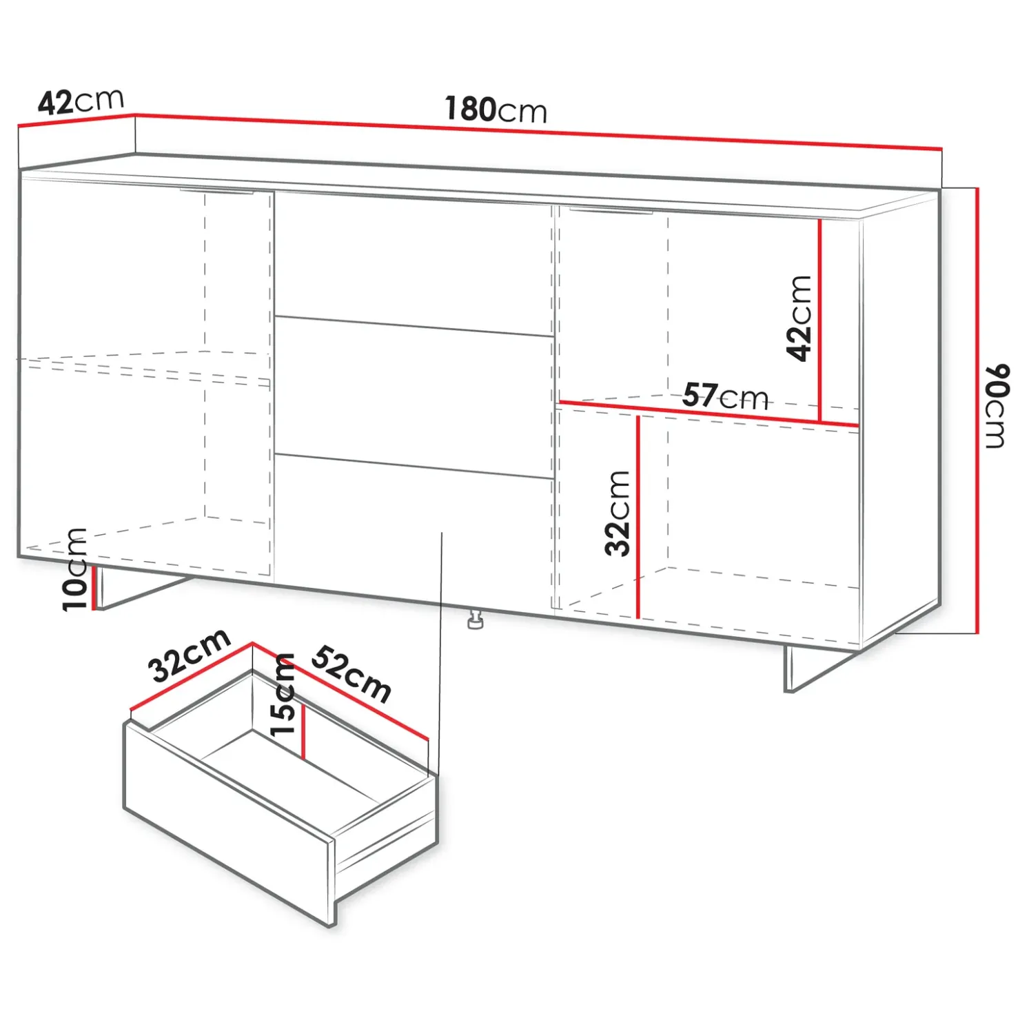 Garnero Arredamenti Madia 180x90h cm 2 ante soggiorno grigio Stone Hot