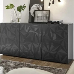 Garnero Arredamenti Madia 181x84h cm 3 ante soggiorno grigio lucido con serigrafia Marvis Antracite Sale