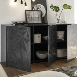 Garnero Arredamenti Madia 181x84h cm 3 ante soggiorno grigio lucido con serigrafia Marvis Antracite Sale