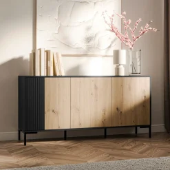 Garnero Arredamenti Madia 151x74h cm 3 ante soggiorno rovere nero Duble Best