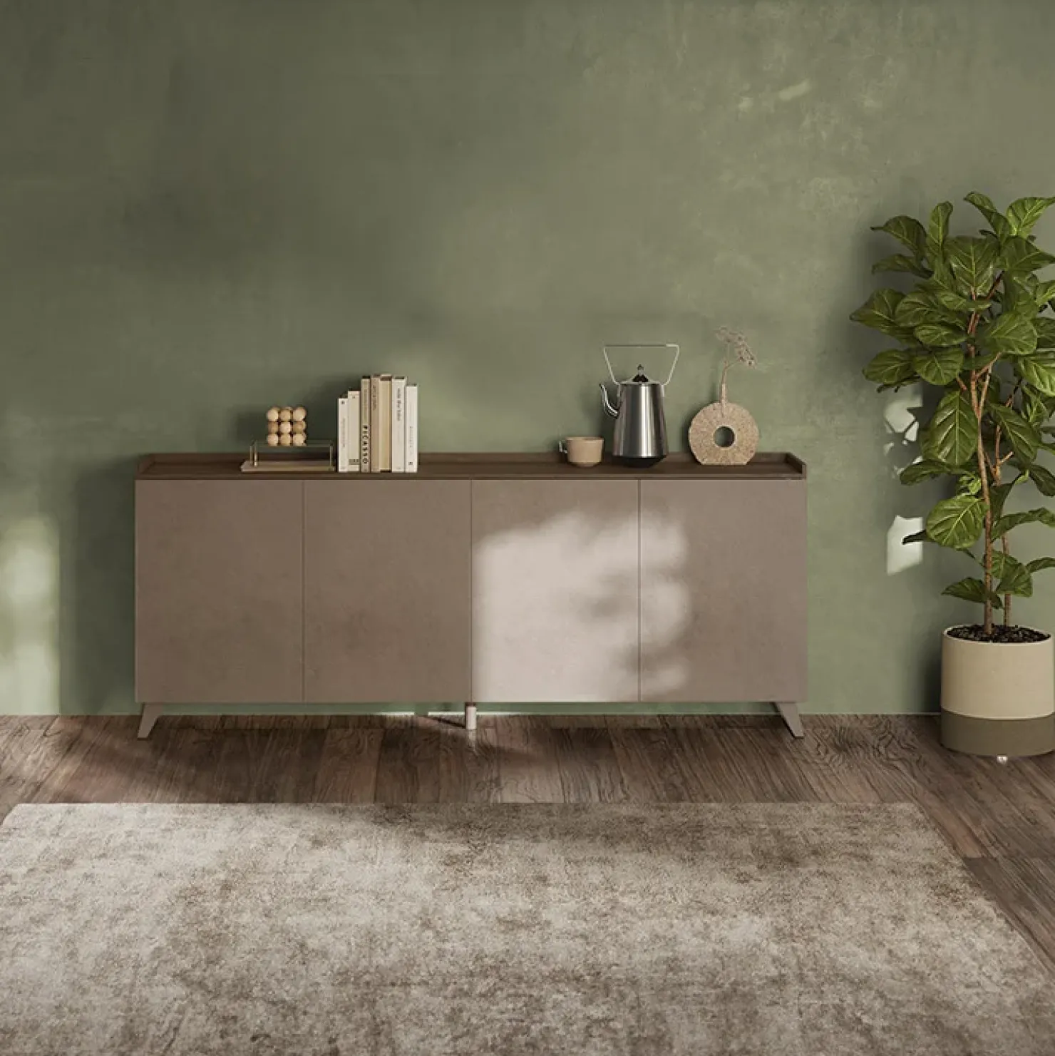 Garnero Arredamenti Madia 241x99h cm 4 ante soggiorno bronzo rovere scuro Jonson Tortora - Noce Outlet