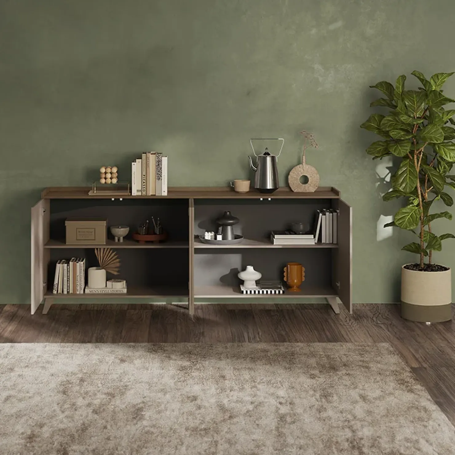 Garnero Arredamenti Madia 241x99h cm 4 ante soggiorno bronzo rovere scuro Jonson Tortora - Noce Outlet