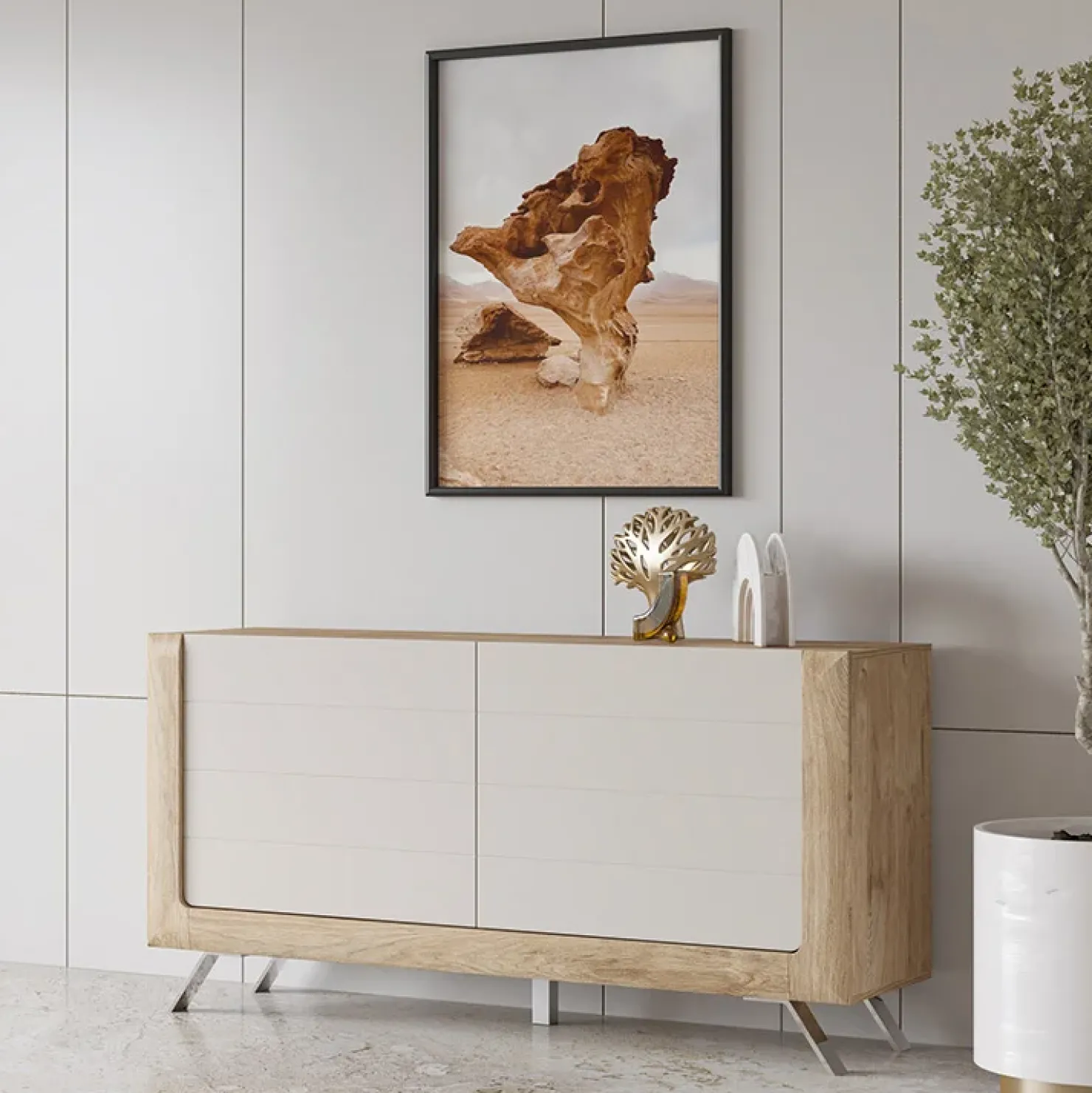 Garnero Arredamenti Madia 160x81h cm 2 ante soggiorno rovere tortora lucido Jumbo Tortora - Rovere Online