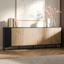 Garnero Arredamenti Madia 200x74h cm 4 ante soggiorno rovere nero Duble Outlet