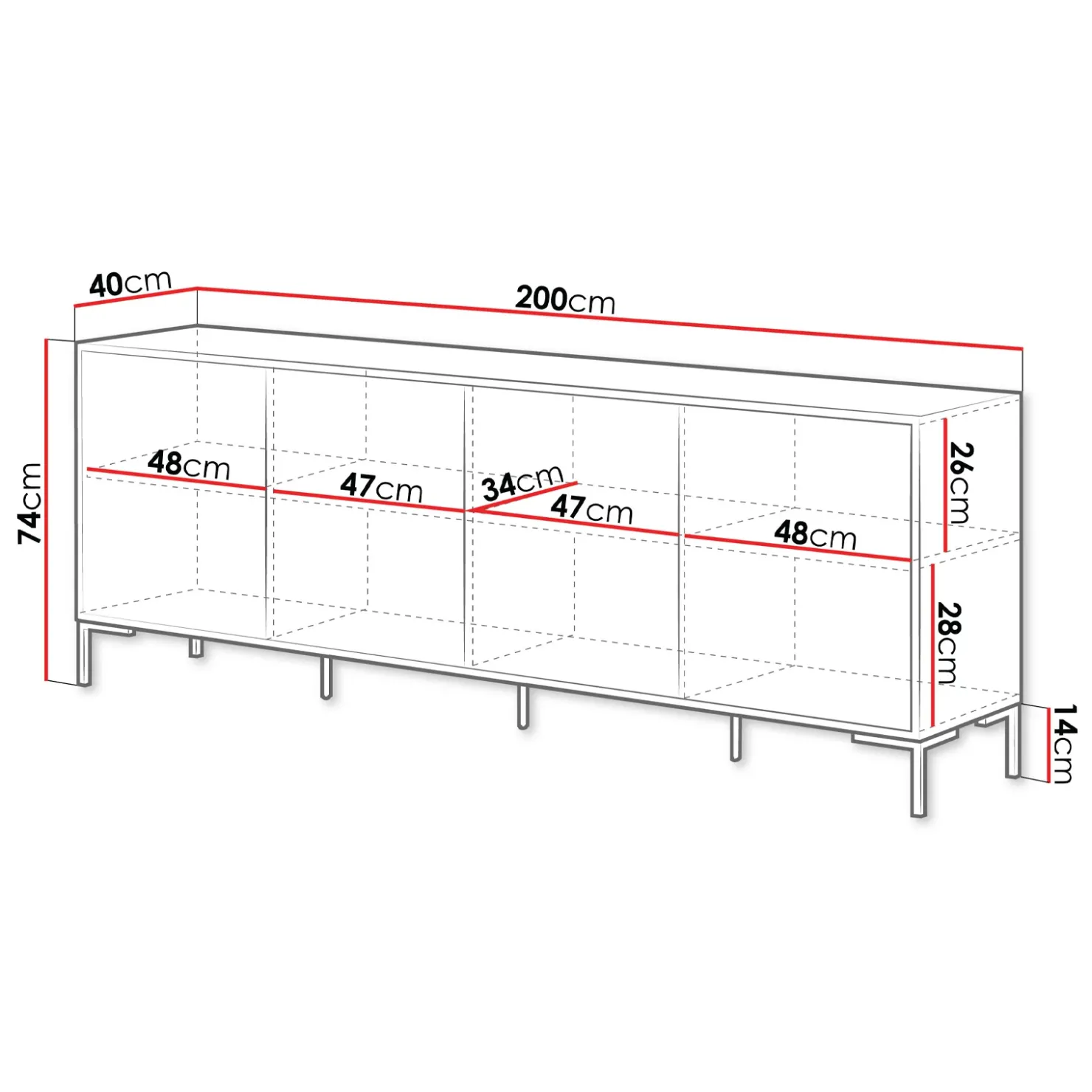 Garnero Arredamenti Madia 200x74h cm 4 ante soggiorno rovere nero Duble Outlet