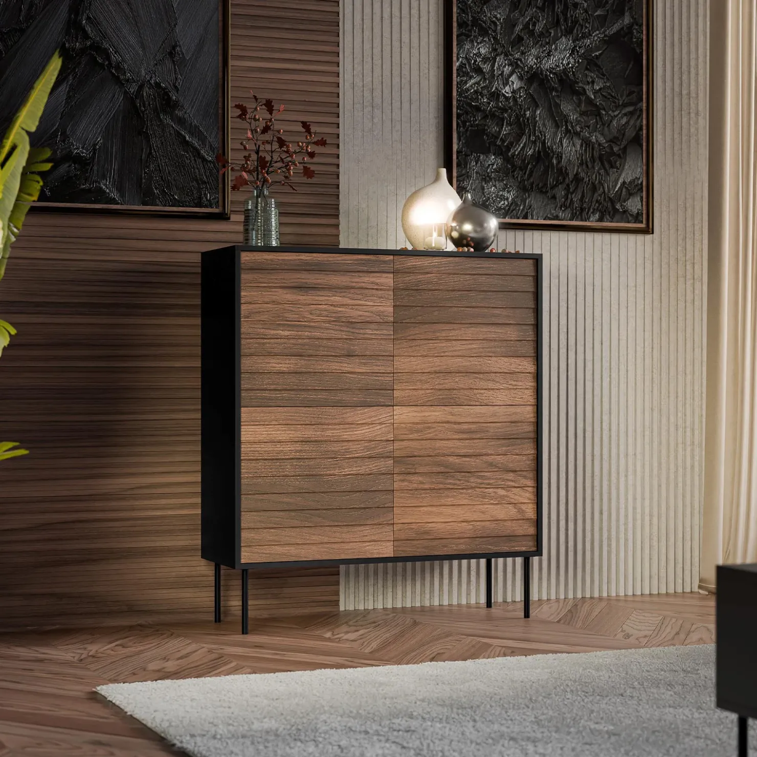 Garnero Arredamenti Madia 102x118h cm 4 ante soggiorno noce nero Wild Noce - Nero opaco Discount