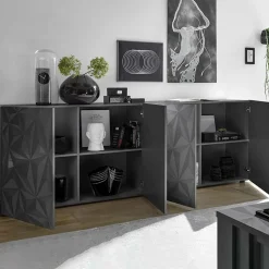 Garnero Arredamenti Madia 241x84h cm 4 ante soggiorno grigio con serigrafia Marvis Antracite Hot
