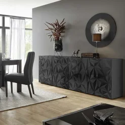 Garnero Arredamenti Madia 241x84h cm 4 ante soggiorno grigio con serigrafia Marvis Antracite Hot