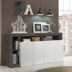 Garnero Arredamenti Madia 184x93h cm 4 ante soggiorno bianco lucido ossido Invictus Ossido - Bianco Lucido New