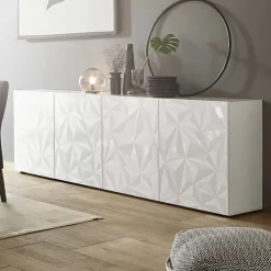 Garnero Arredamenti Madia 241x84h cm 4 ante soggiorno con serigrafia Marvis Bianco Lucido