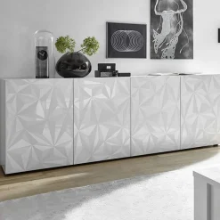 Garnero Arredamenti Madia 241x84h cm 4 ante soggiorno con serigrafia Marvis Bianco Lucido