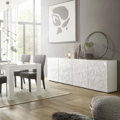 Garnero Arredamenti Madia 241x84h cm 4 ante soggiorno con serigrafia Marvis Bianco Lucido