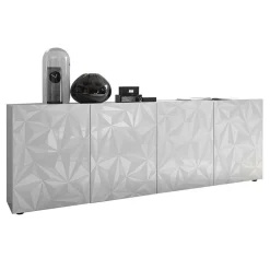 Garnero Arredamenti Madia 241x84h cm 4 ante soggiorno con serigrafia Marvis Bianco Lucido