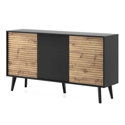 Garnero Arredamenti Madia 154x83h cm 3 ante soggiorno design rovere cannettato nero Tonk Clearance