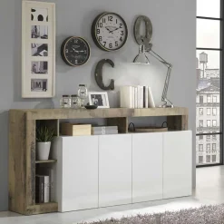 Garnero Arredamenti Madia 184x93h cm 4 ante soggiorno bianco lucido pero Invictus Bianco Lucido - Rovere Rustico
