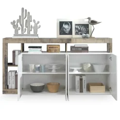 Garnero Arredamenti Madia 184x93h cm 4 ante soggiorno bianco lucido pero Invictus Bianco Lucido - Rovere Rustico