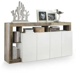 Garnero Arredamenti Madia 184x93h cm 4 ante soggiorno bianco lucido pero Invictus Bianco Lucido - Rovere Rustico