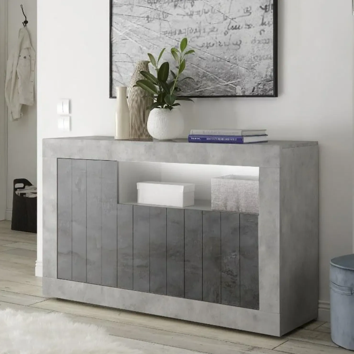 Garnero Arredamenti Madia 138x86h cm 3 ante soggiorno cemento ossido Florena Ossido - Cemento Outlet