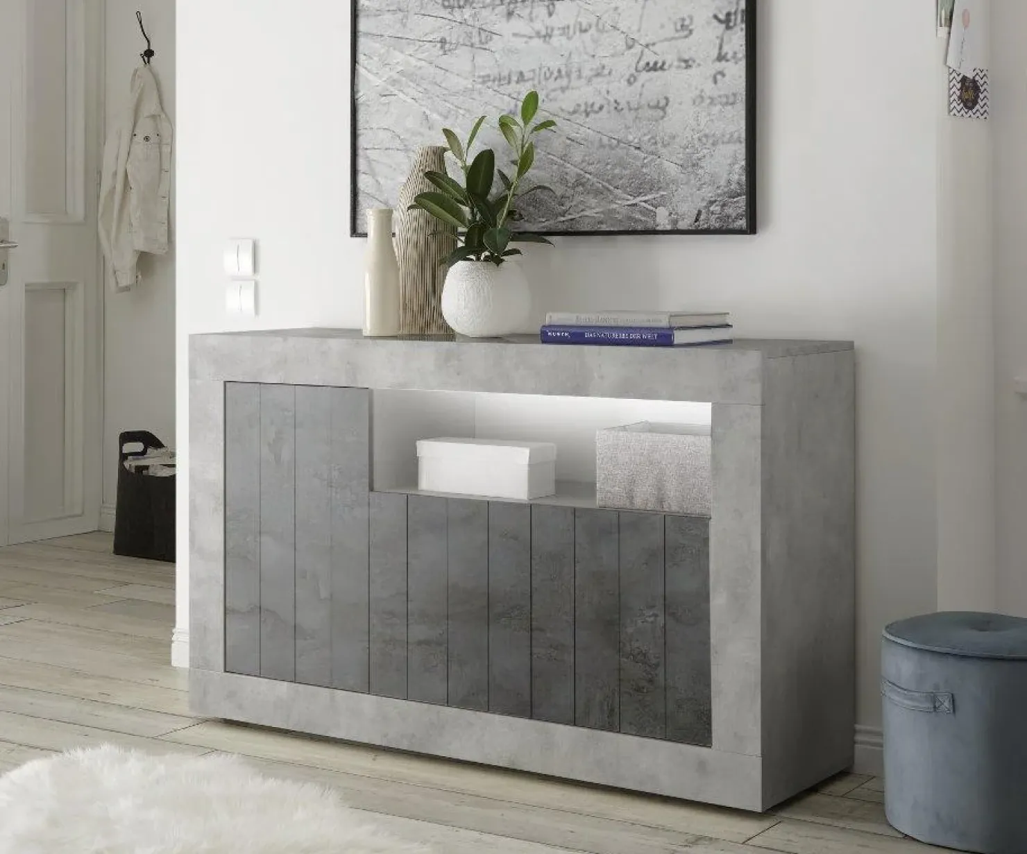 Garnero Arredamenti Madia 138x86h cm 3 ante soggiorno cemento ossido Florena Ossido - Cemento Outlet