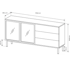Garnero Arredamenti Madia 180x85h cm 2 ante vetrate 3 cassetti con led nero opaco rovere Amel Hot
