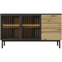 Garnero Arredamenti Madia 150x85h cm 2 ante vetrate 3 cassetti con led nero rovere Amel