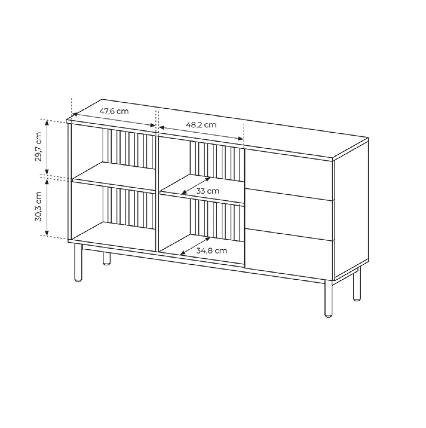 Garnero Arredamenti Madia 150x85h cm 2 ante vetrate 3 cassetti con led nero rovere Amel