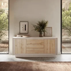 Garnero Arredamenti Madia 180x80h cm 3 cassetti 2 ante moderna beige rovere chiaro Deluxe Rovere - Beige Clearance