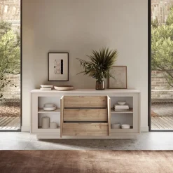 Garnero Arredamenti Madia 180x80h cm 3 cassetti 2 ante moderna beige rovere chiaro Deluxe Rovere - Beige Clearance