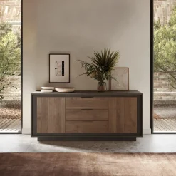 Garnero Arredamenti Madia 180x80h cm 3 cassetti 2 ante moderna antracite rovere scuro Deluxe Antracite - Rovere Rustico Sale