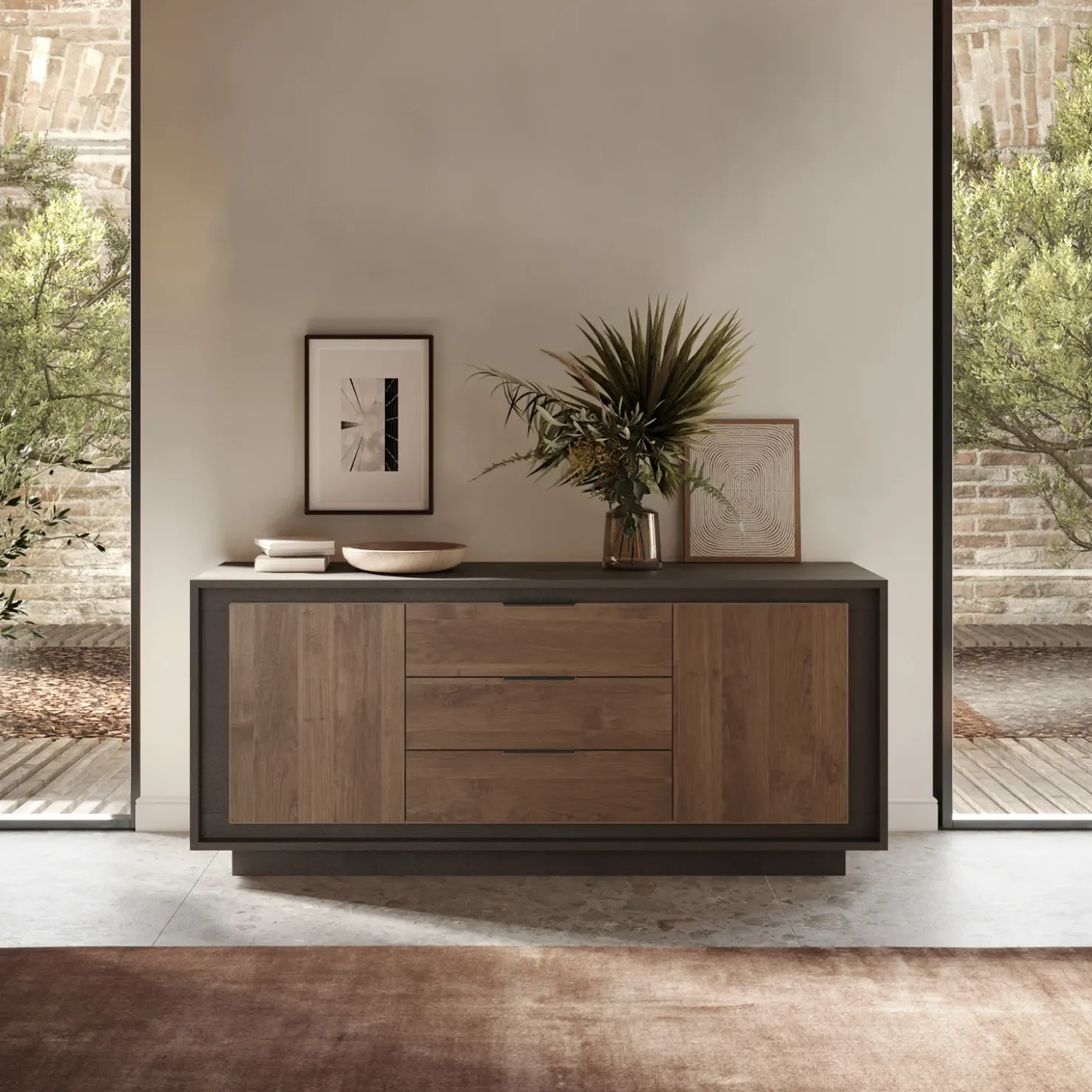 Garnero Arredamenti Madia 180x80h cm 3 cassetti 2 ante moderna antracite rovere scuro Deluxe Antracite - Rovere Rustico Sale