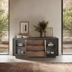 Garnero Arredamenti Madia 180x80h cm 3 cassetti 2 ante moderna antracite rovere scuro Deluxe Antracite - Rovere Rustico Sale