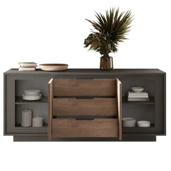 Garnero Arredamenti Madia 180x80h cm 3 cassetti 2 ante moderna antracite rovere scuro Deluxe Antracite - Rovere Rustico Sale