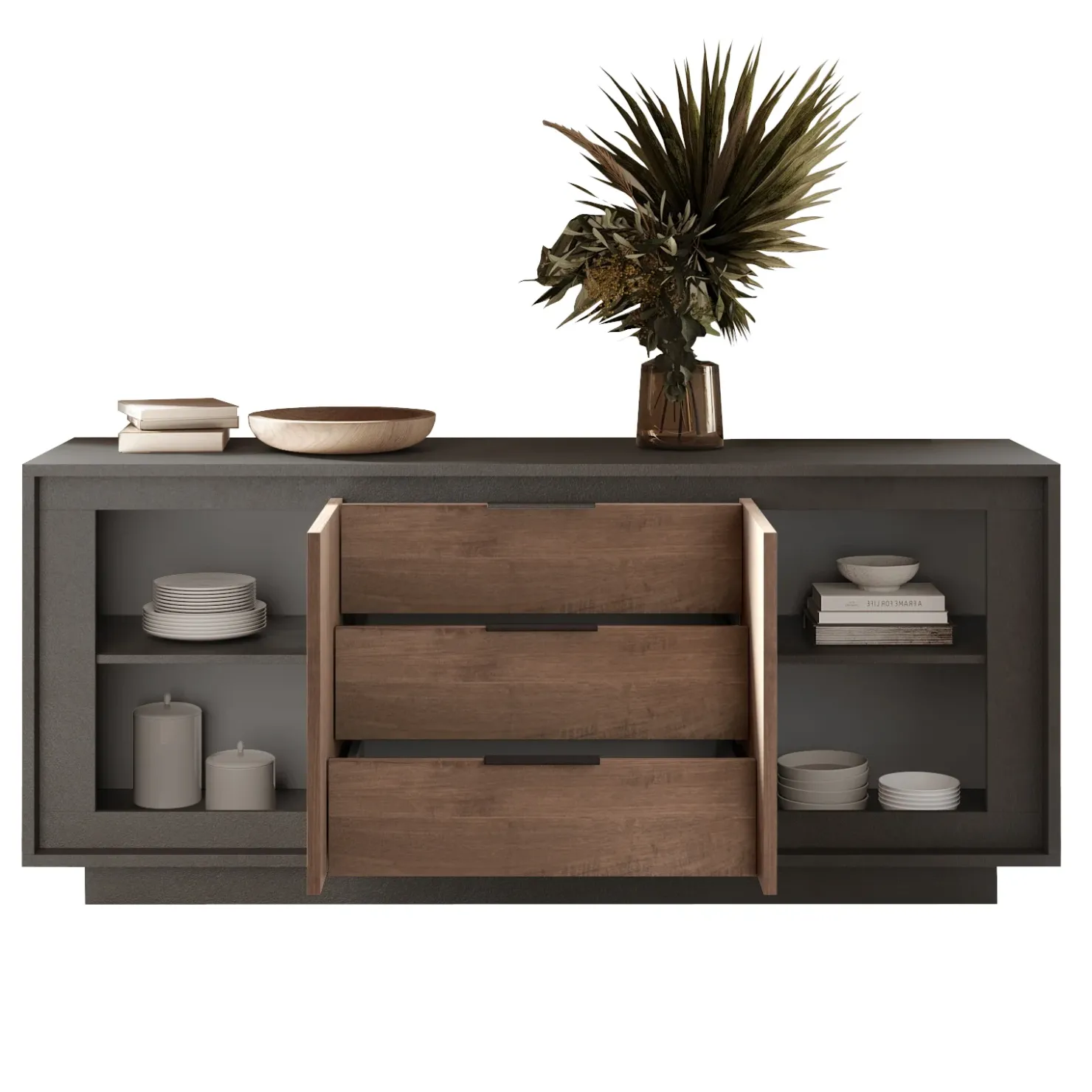 Garnero Arredamenti Madia 180x80h cm 3 cassetti 2 ante moderna antracite rovere scuro Deluxe Antracite - Rovere Rustico Sale