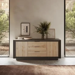 Garnero Arredamenti Madia 180x80h cm 3 cassetti 2 ante moderna antracite rovere chiaro Deluxe Antracite - Rovere Hot