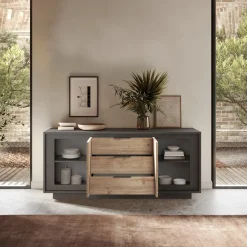 Garnero Arredamenti Madia 180x80h cm 3 cassetti 2 ante moderna antracite rovere chiaro Deluxe Antracite - Rovere Hot