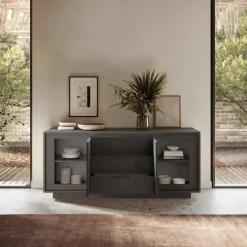 Garnero Arredamenti Madia 180x80h cm 3 cassetti 2 ante moderna Deluxe Antracite