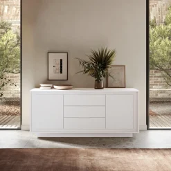 Garnero Arredamenti Madia 180x80h cm 3 cassetti 2 ante moderna Deluxe Bianco Opaco New