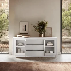 Garnero Arredamenti Madia 180x80h cm 3 cassetti 2 ante moderna Deluxe Bianco Opaco New