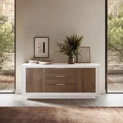 Garnero Arredamenti Madia 180x80h cm 3 cassetti 2 ante moderna bianco opaco rovere scuro Deluxe Rovere Rustico - Bianco opaco Sale