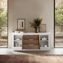 Garnero Arredamenti Madia 180x80h cm 3 cassetti 2 ante moderna bianco opaco rovere scuro Deluxe Rovere Rustico - Bianco opaco Sale