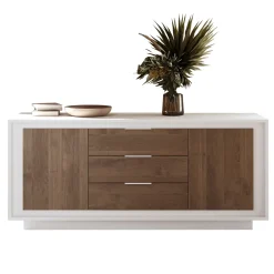 Garnero Arredamenti Madia 180x80h cm 3 cassetti 2 ante moderna bianco opaco rovere scuro Deluxe Rovere Rustico - Bianco opaco Sale