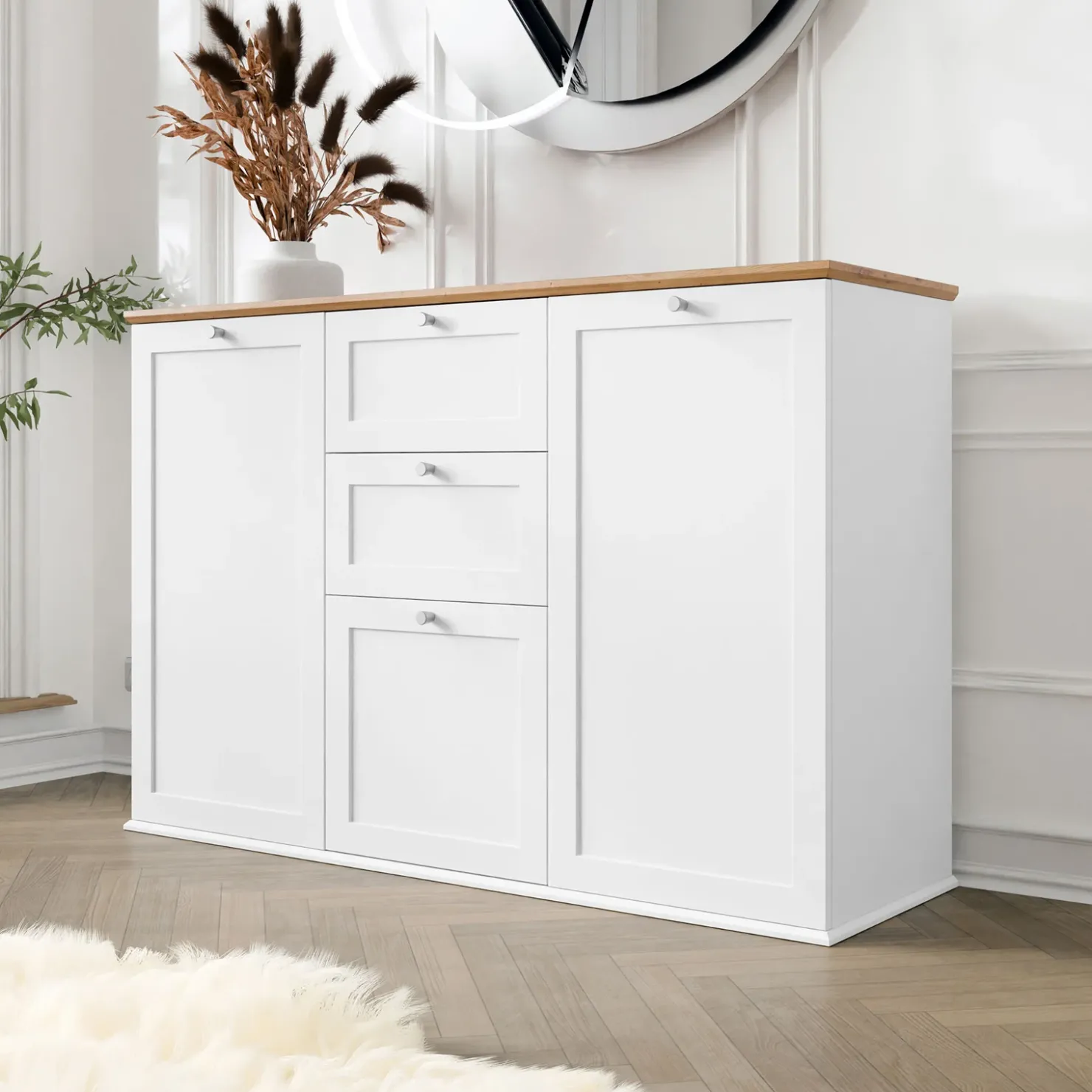 Garnero Arredamenti Madia 137x91h cm 2 cassetti 3 ante moderna bianco rovere Relaxio Clearance