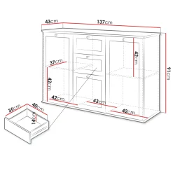 Garnero Arredamenti Madia 137x91h cm 2 cassetti 3 ante moderna bianco rovere Relaxio Clearance